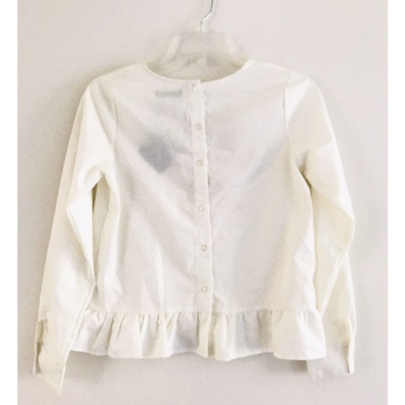 Asos Petite | Embroidered Bird Top Size US 2 White Button Back Peplum Crewneck - Picture 2 of 8